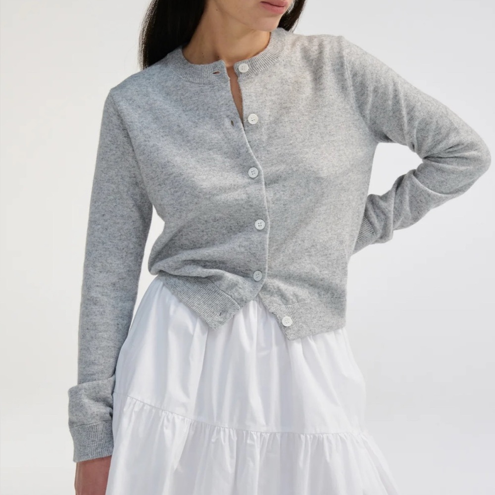 Classic Crewneck Cardigan in Light Gray